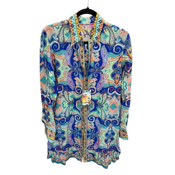 Robert Graham Charlotte Silk Paisley Shirt Dress S NWT Boho Luxe Resort Vibes - Picture 6 of 14
